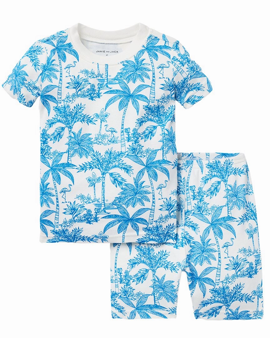 Janie and Jack Shortie Flamingo Toile Pajamas Adjustable drawstring Loose Fit