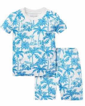 Janie and Jack Shortie Flamingo Toile Pajamas Adjustable drawstring Loose Fit
