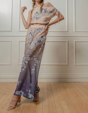 Reinforced Neckline ComfortFirst Design Jasmine Floral Print Top And Pants Set In Purple/taupe