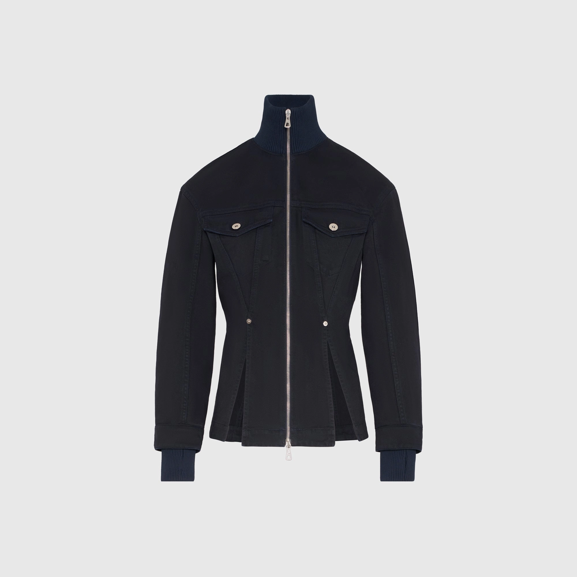 Jean Paul Gaultier Overdyed Fitted Denim Jacket with Ribbed Cuff and Collar - Navy Airflow Optimization