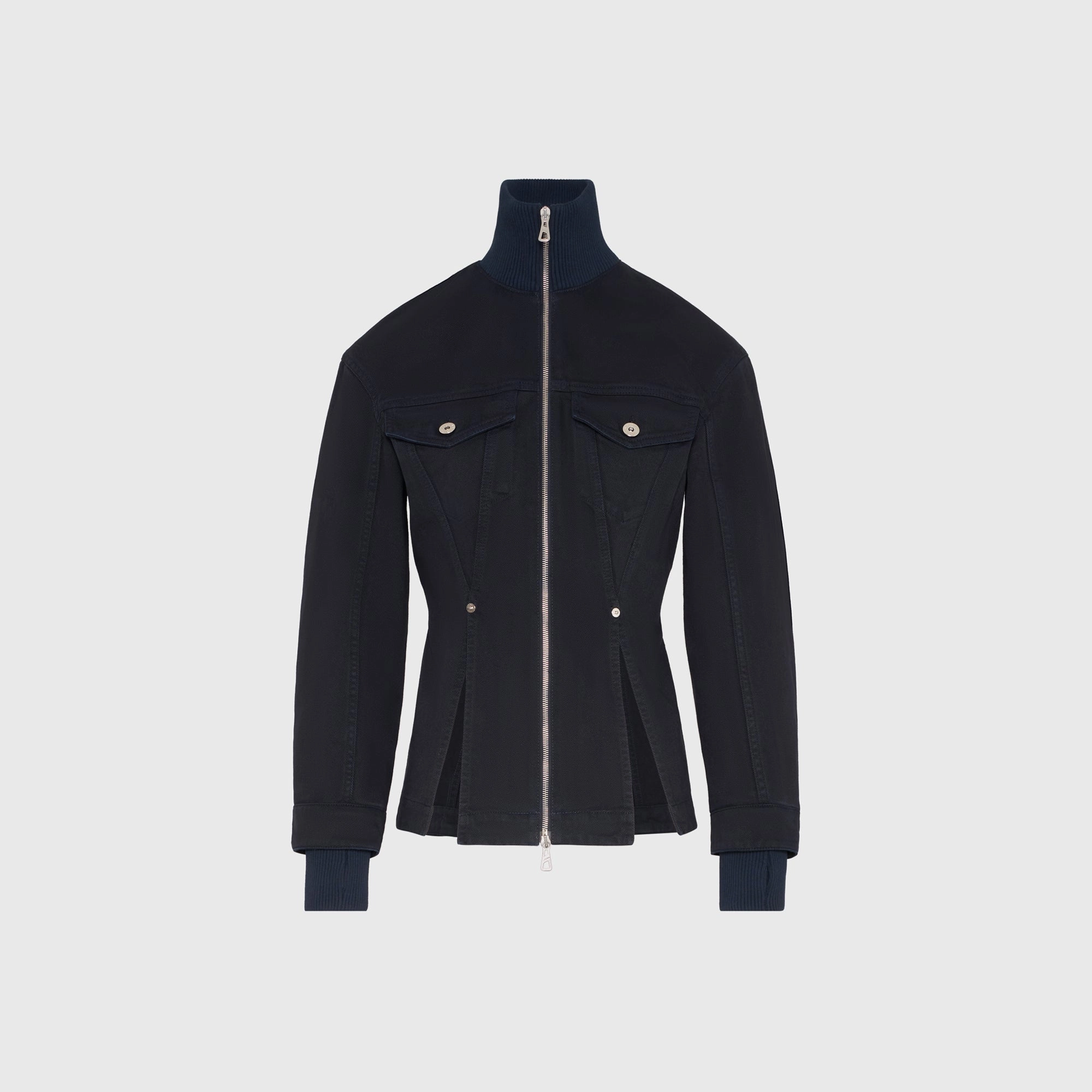 Jean Paul Gaultier Overdyed Fitted Denim Jacket with Ribbed Cuff and Collar - Navy Thick Insulation Temperature Balancing Layer