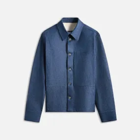 Casual Friday Wrinkle Resistant Finish Jil Sander Textured Dry Cotton Denim Shirt - Blue