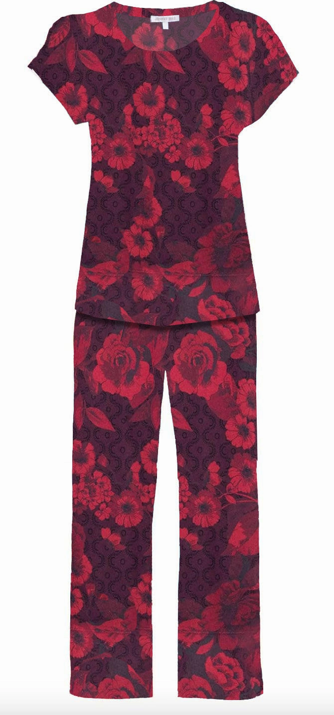 Johnny Was Women Carrie Short Cap Sleeve Crop Set Multicolor Pajama Set Butterfly Hem Detail