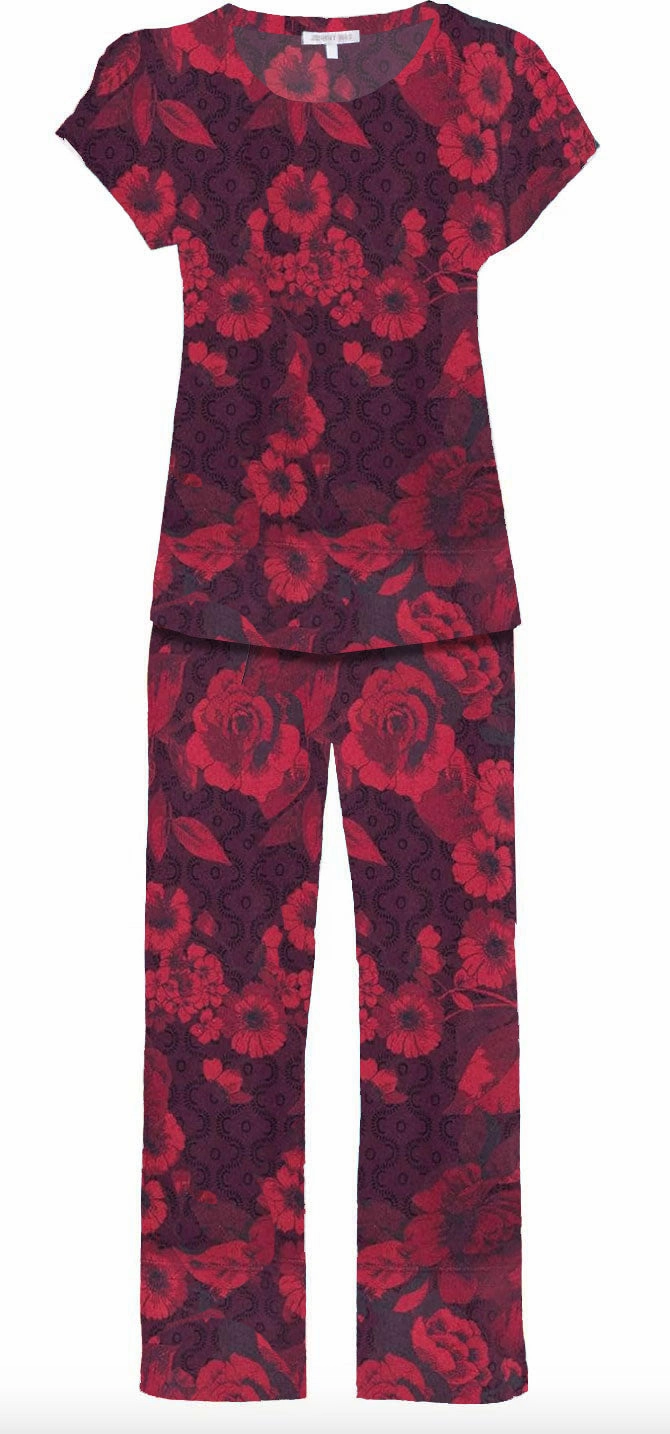 Johnny Was Women Carrie Short Cap Sleeve Crop Set Multicolor Pajama Set Organic Cotton Blend