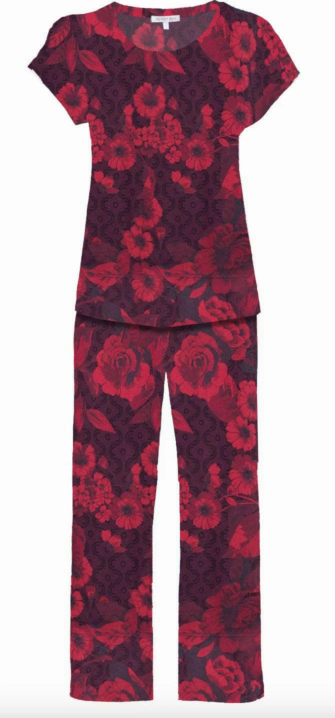 Johnny Was Women Carrie Short Cap Sleeve Crop Set Multicolor Pajama Set Reinforced Knee Panels Hypoallergenic Textiles