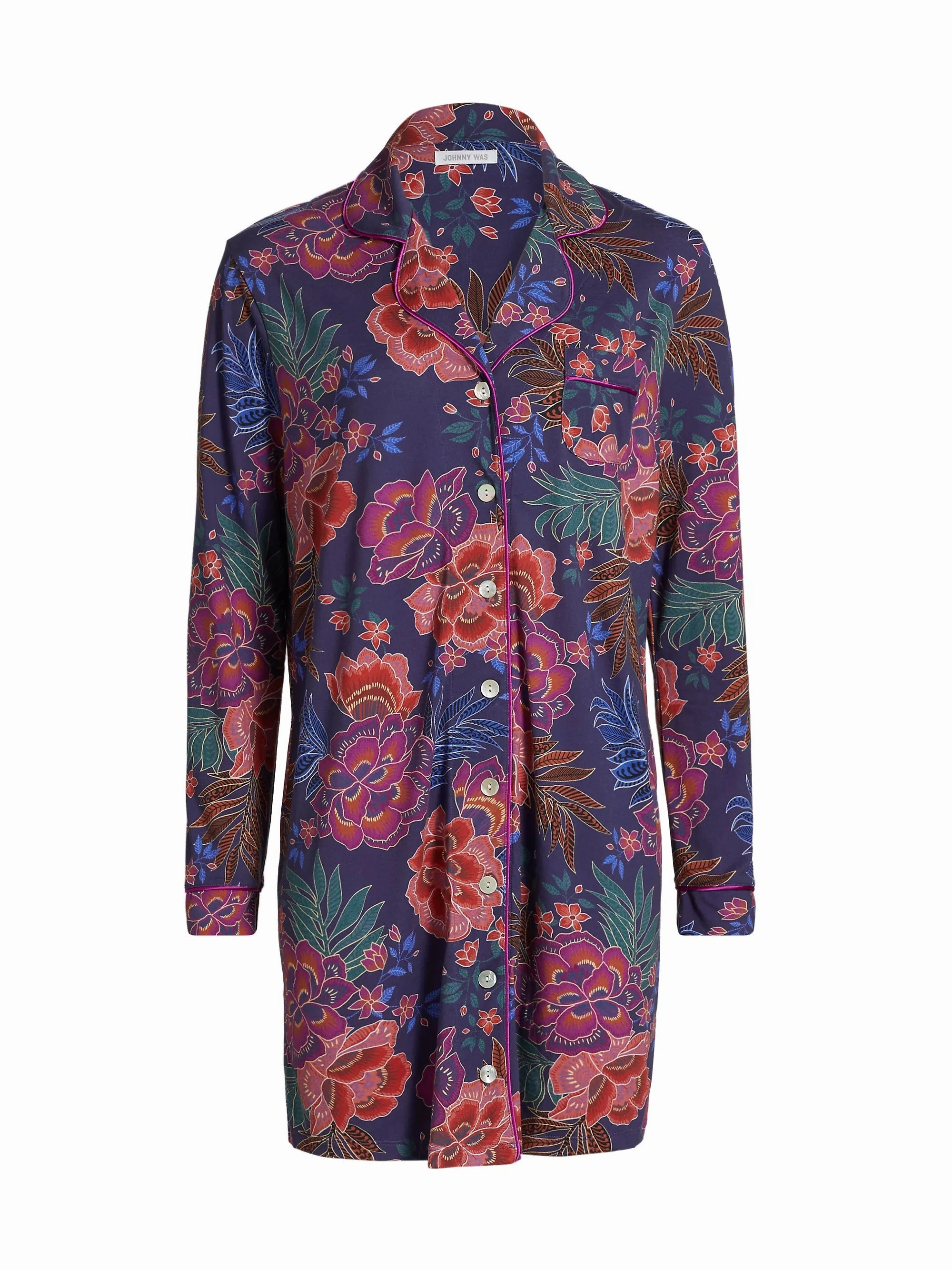 NoRoll Waistband Design Reinforced Knee Panels Johnny Was Women's The Neena Long Sleeve Sleep Shirt, Etta's Garden