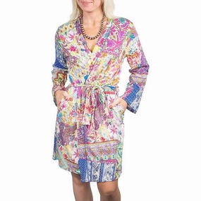 Johnny Was Women Talavera V-Neck Belted Cotton Modal Sleep Robe Multicolor Tagless Labeling High Neckline