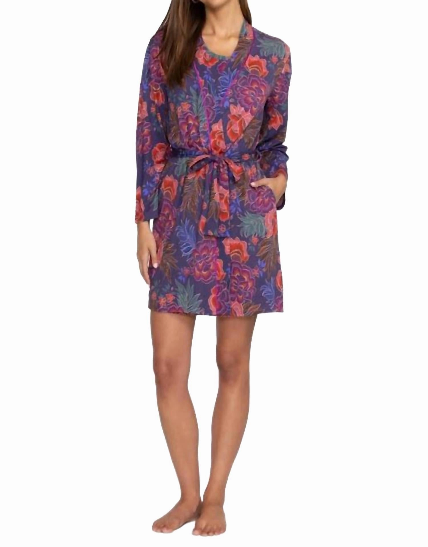 Jonesy Sleep Robe In Ettas Garden Plush Brushed Interior Waffle Knit Texture