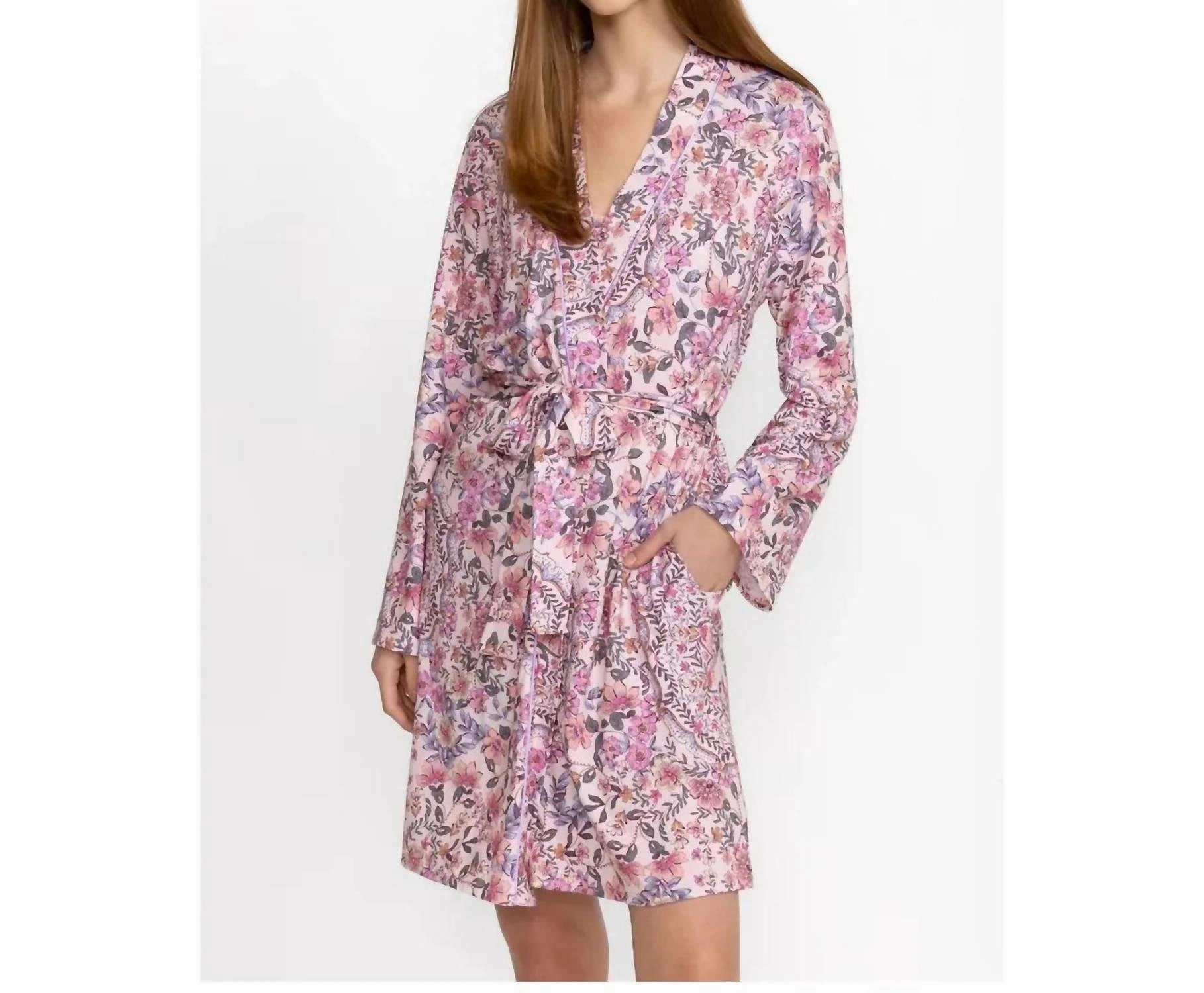 Compact Knit Jonesy Sleep Robe In Floral Pink