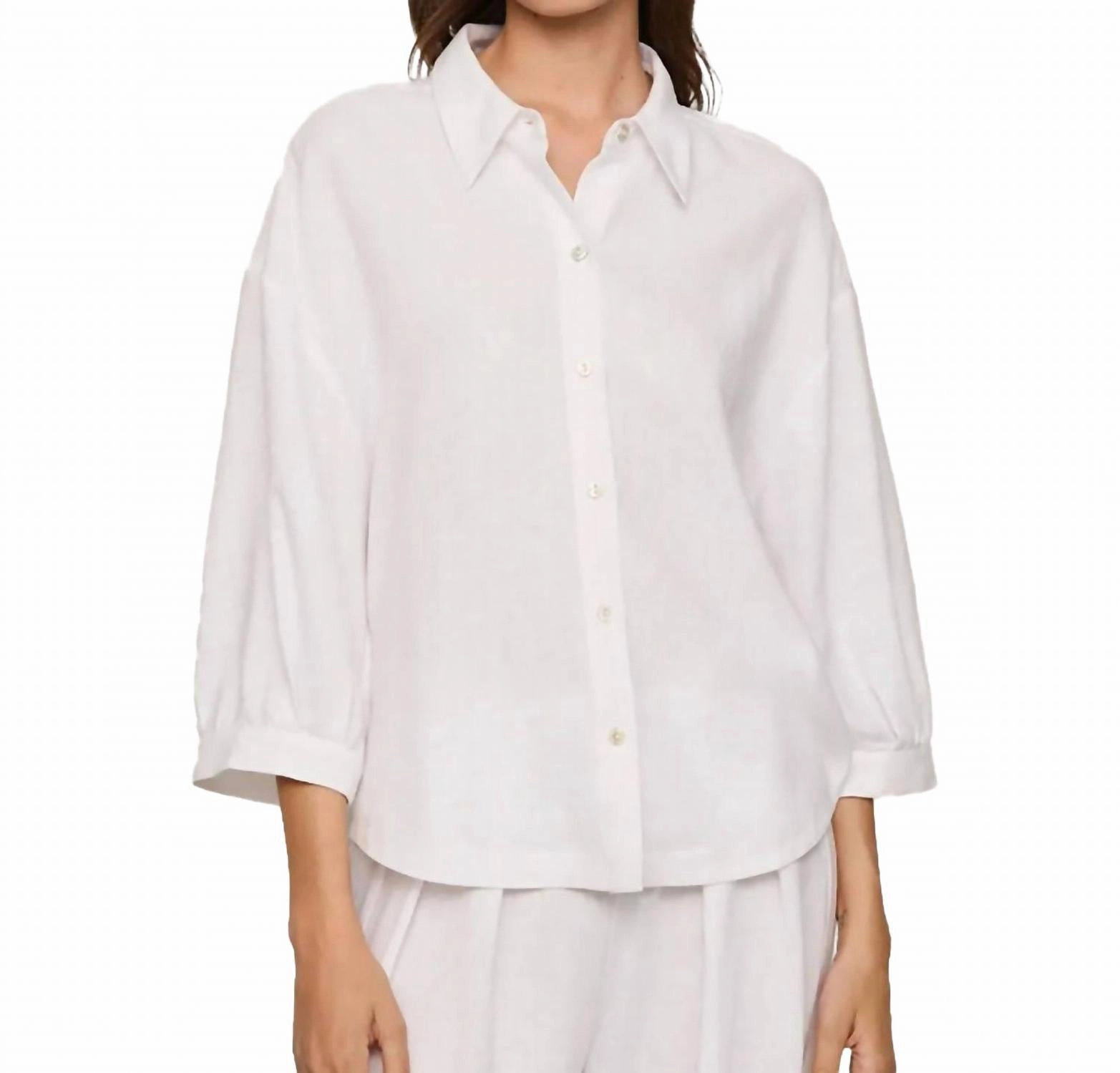 Juniors Linen Blend Relaxed Sleeve Top In Ivory Hygroscopic Fiber Relaxed fit style