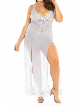 Valentine Long Gown - Plus In Brunnera Blue Adjustable Drawstrings