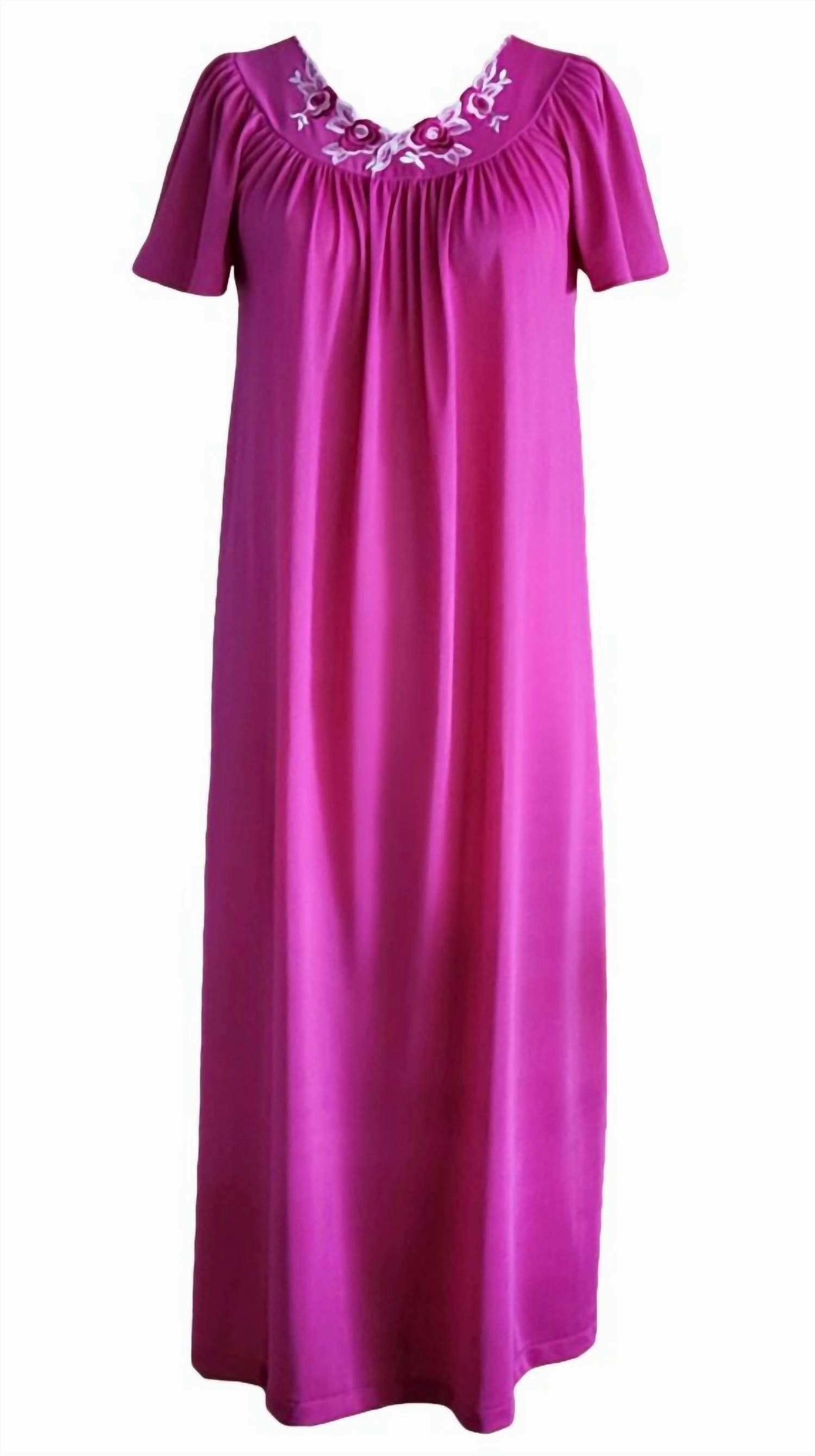 Low Maintenance Care Women's Long Gown With Flower Petal Embroidery And Flutter Sleeves In Raspberry