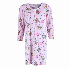 Flexible Ribbed Cuffs Women's Plush Coffee Print Sleep Gown