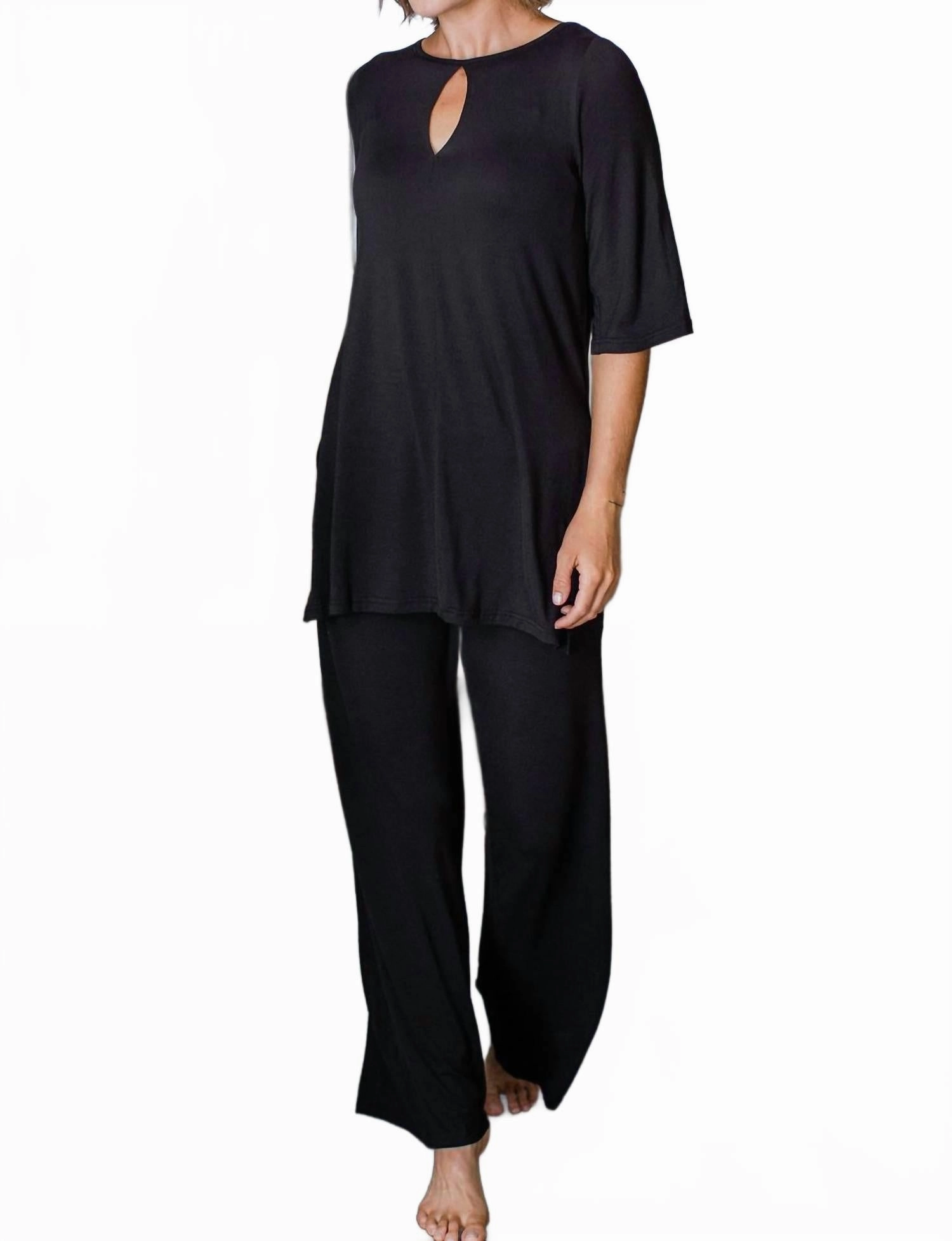 Kat Lounge Bamboo Pajama Set In Black Anti Pill Surface Non Restrictive Silhouette