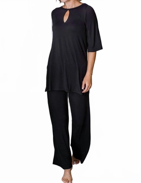 Kat Lounge Bamboo Pajama Set In Black Anti Pill Surface Non Restrictive Silhouette