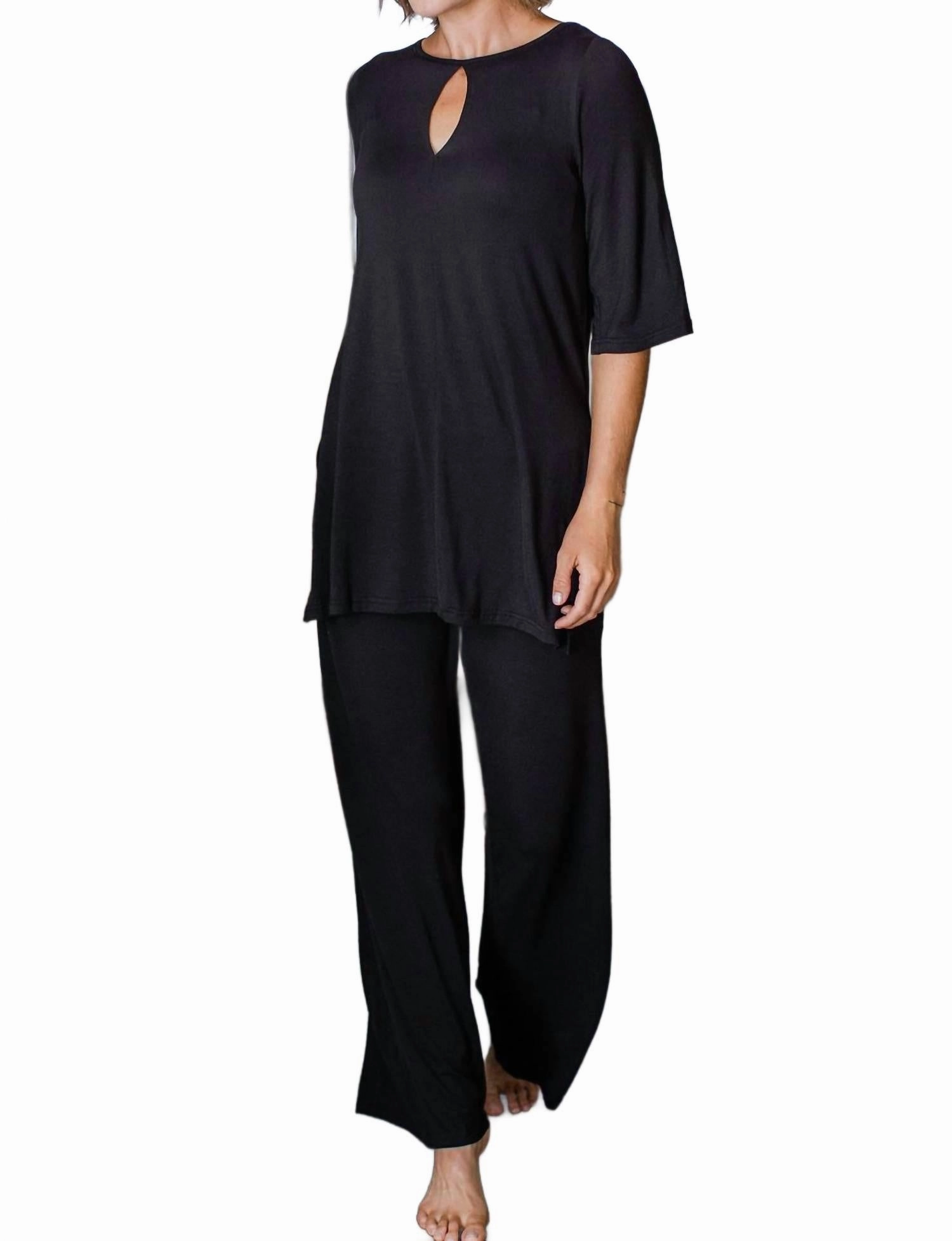 Kat Lounge Bamboo Pajama Set In Black Multi Pocket Design Roomy Fit