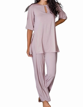 Kat Lounge Bamboo Pajama Set In Lotus Pink Tear Resistant Knit