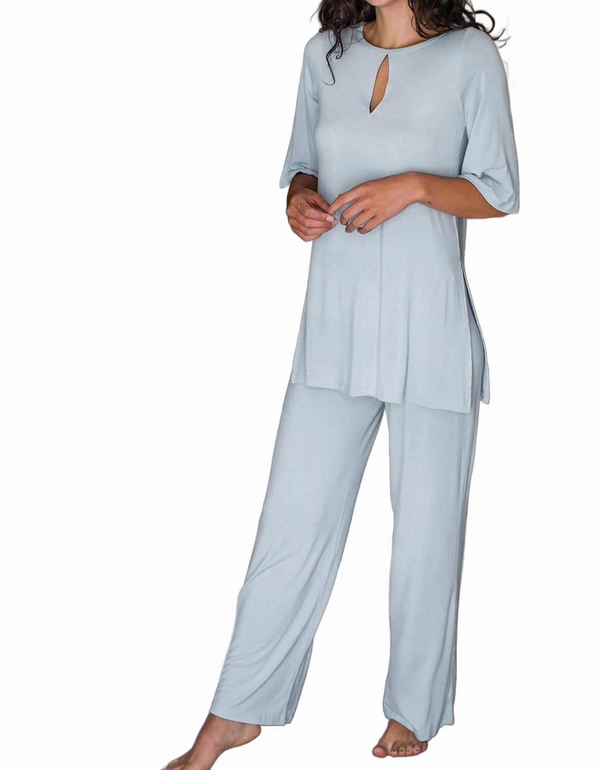 Kat Lounge Bamboo Pajama Set In Sky EcoFriendly Material