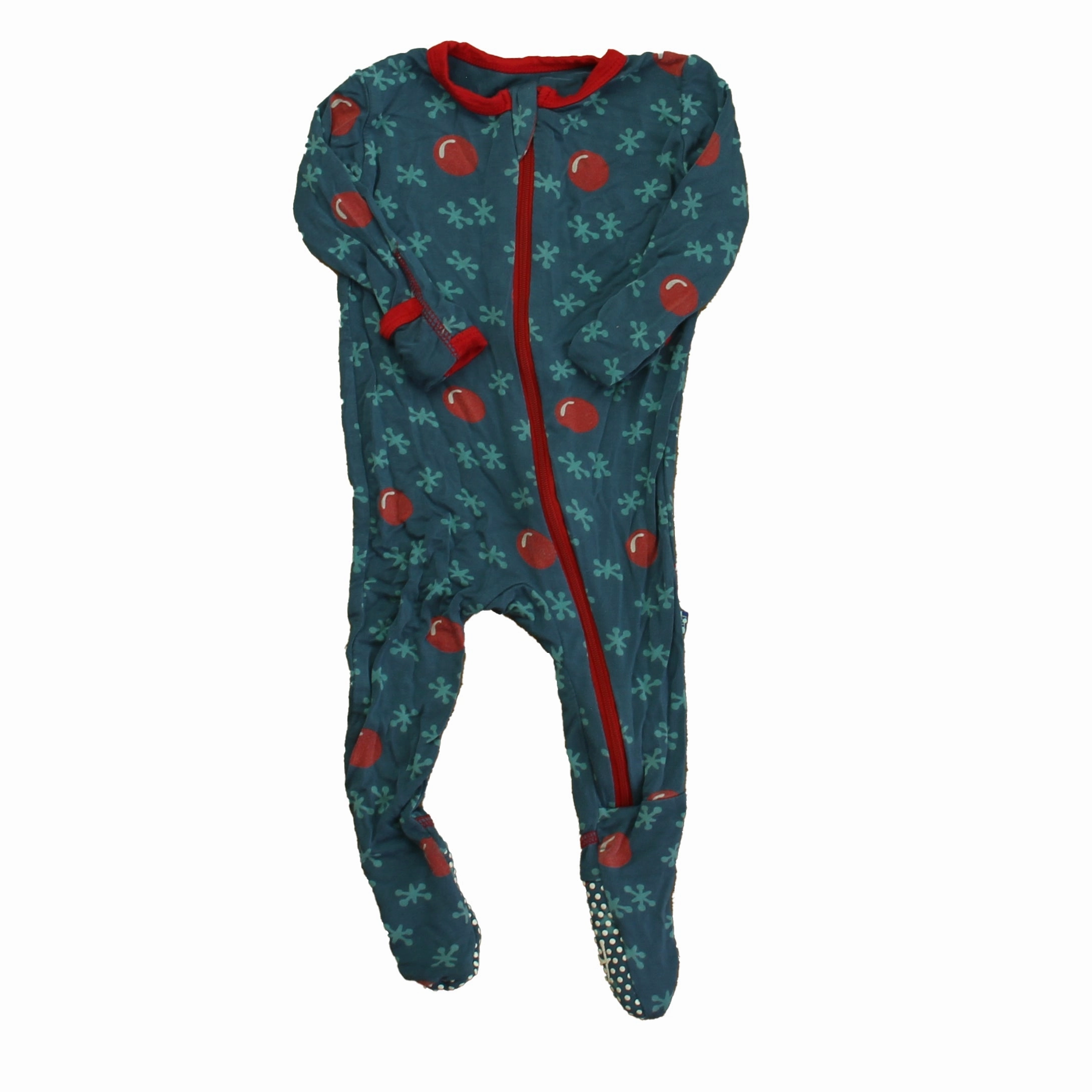 Kickee Pants Unisex Teal | Red 1-piece footed Pajamas Reinforced Stitching