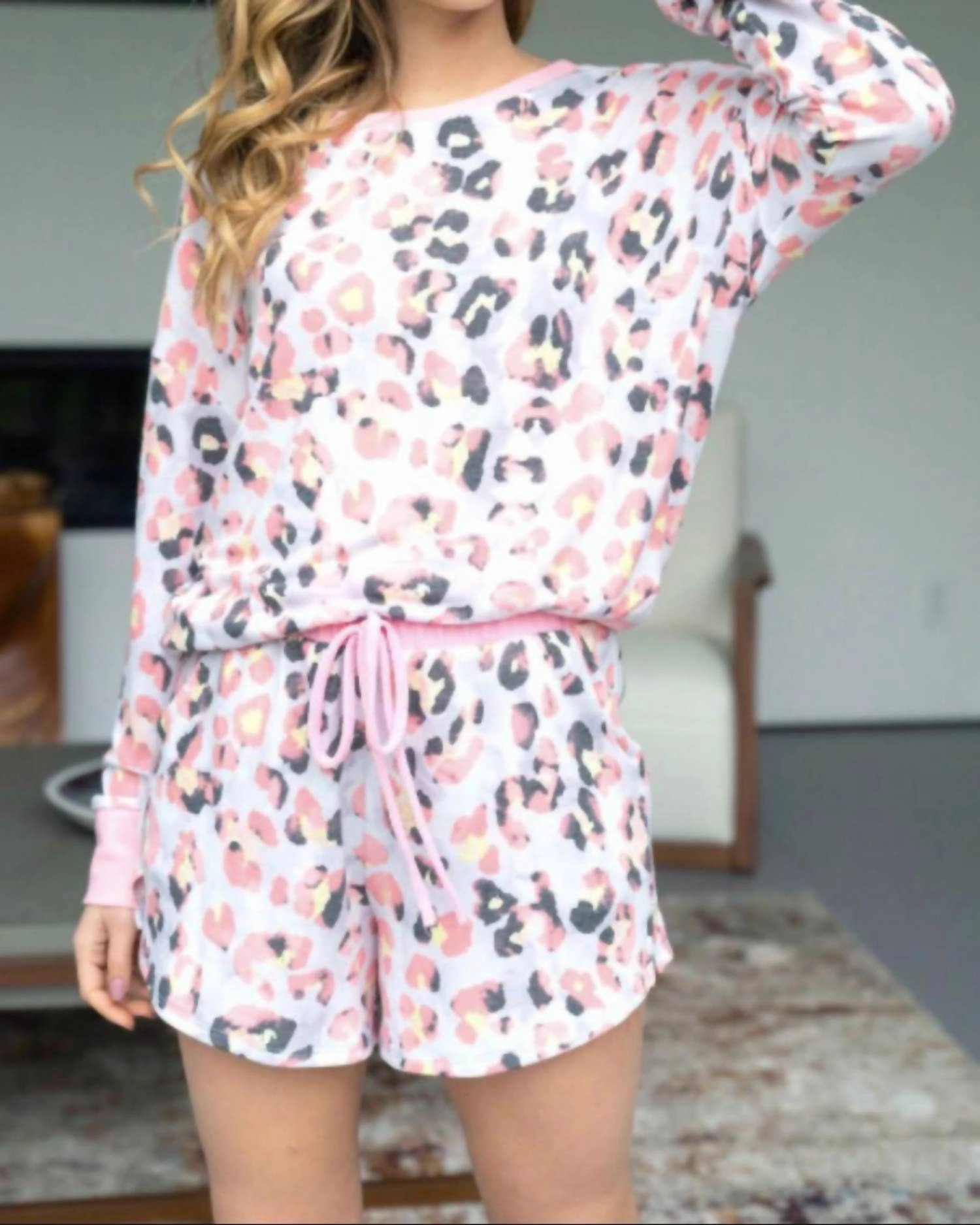 Kicking Back 2-Piece Lounge Set In Pink Balanced Compression Relaxed Armhole Cut