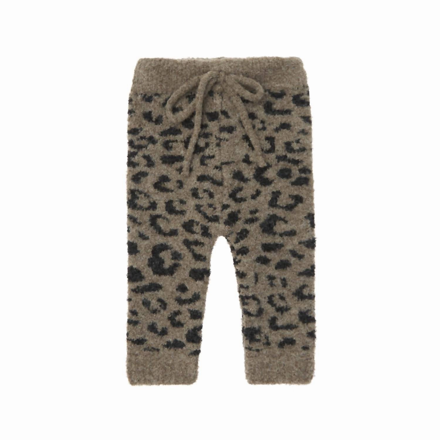 Kid's Animal Print Knit Leggings In Brown Flexible Ankle Cuffs Stretch Fit