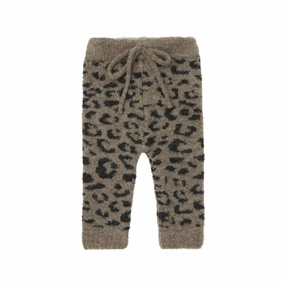 Kid's Animal Print Knit Leggings In Brown Flexible Ankle Cuffs Stretch Fit