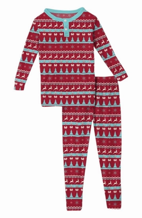 Kid's Henley Pajama Set In Nordic Print hypoallergenic material Kangaroo Pocket