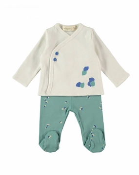Smooth zipper closure Layered Hem Design Kid's Jacket, Footed Pant & Hat 3Pc Set In Green Petals