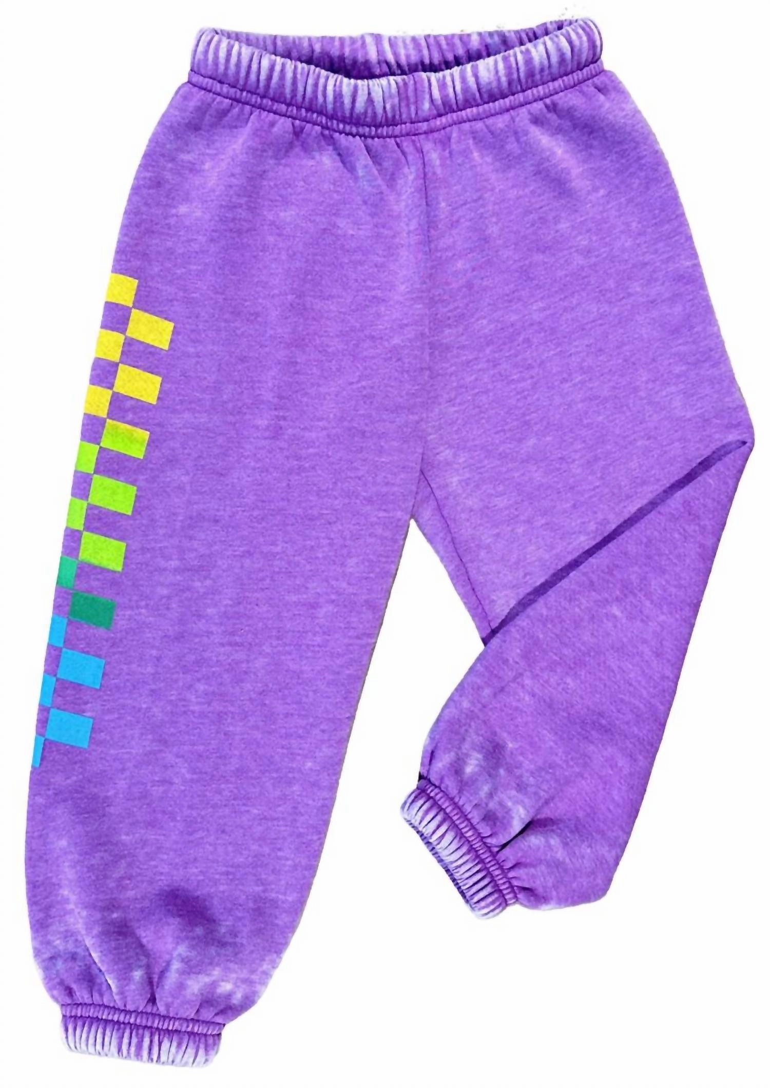 No Iron Kid's Rainbow Check Sweatpants In Plum