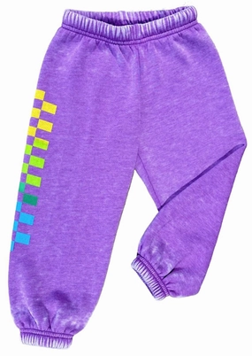 Kid's Rainbow Check Sweatpants In Plum Performance Comfort Flattering Waist