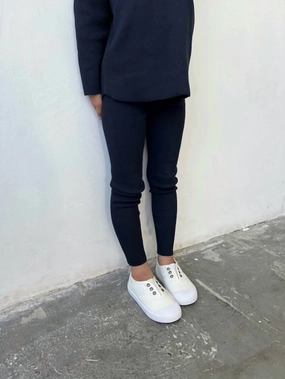 Kid's Rib Leggings In Navy OrganicCottonBlend Cozy Comfort