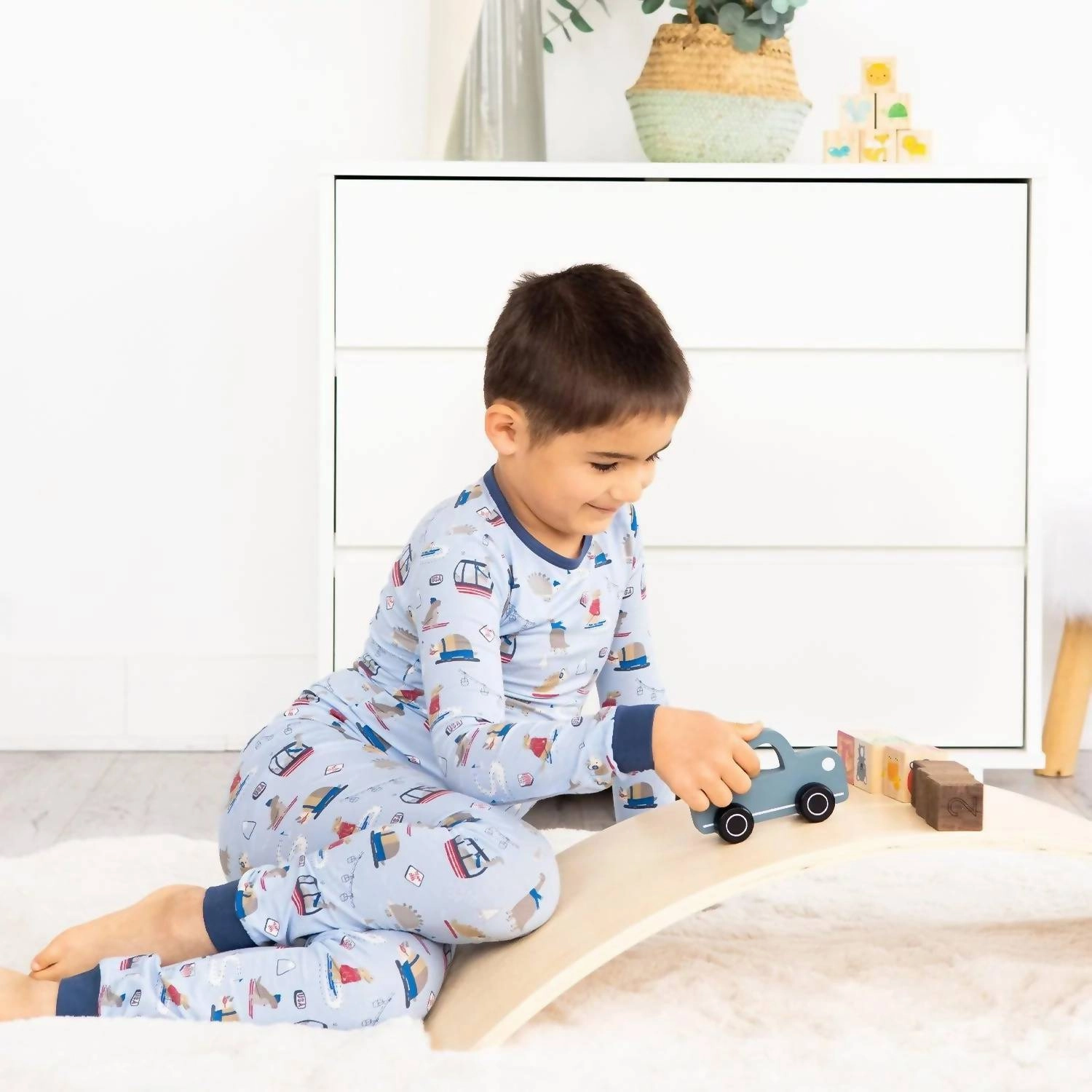 Breathable Knitwear Multi Directional Stretch Kid's Ski Rex 2 Piece Toddler Pajama Set In Blue