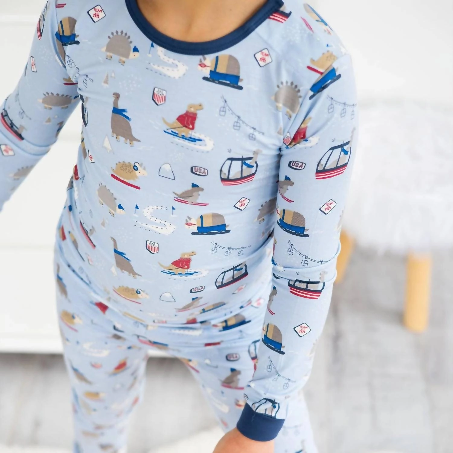 Kid's Ski Rex 2 Piece Toddler Pajama Set In Blue Breathable Mesh Panels