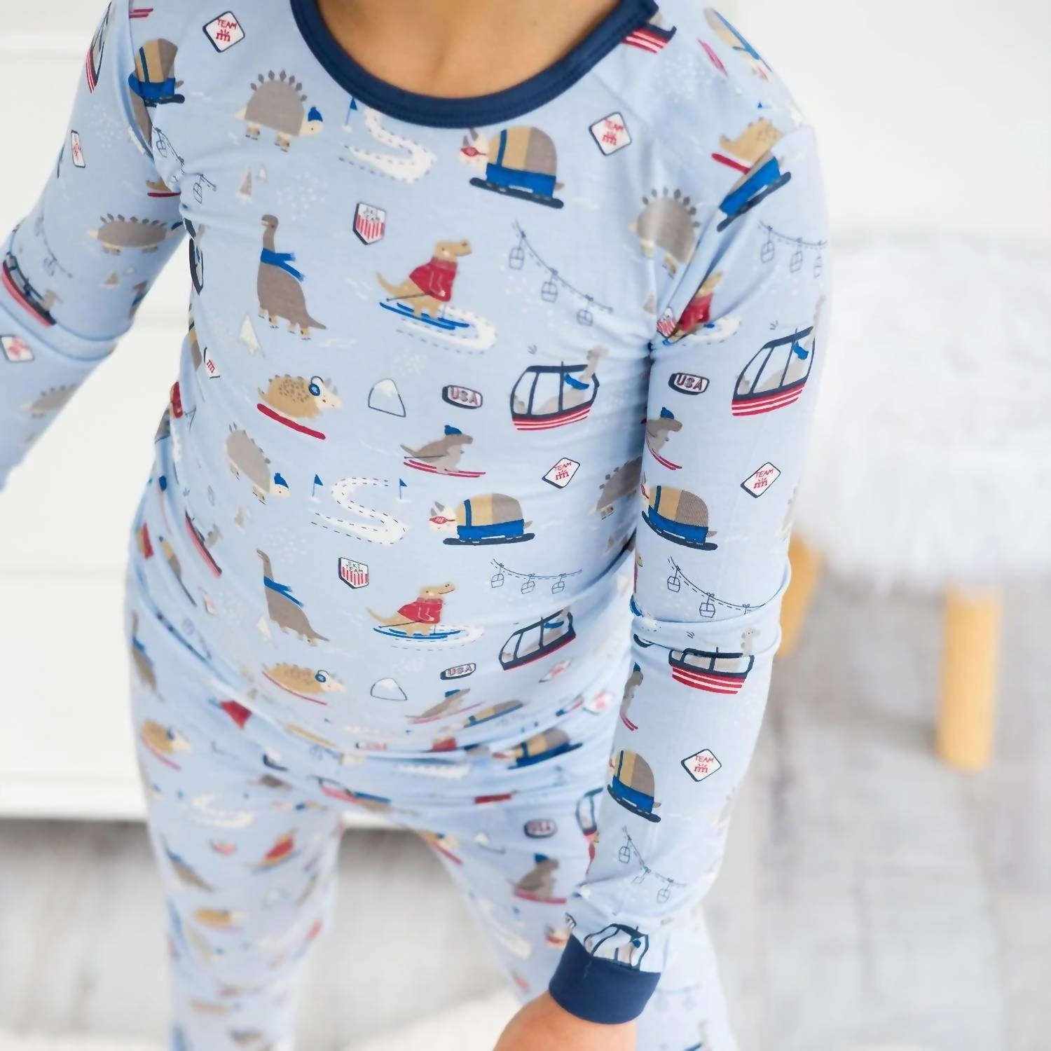 Double Stitched Edges Kid's Ski Rex 2 Piece Toddler Pajama Set In Blue