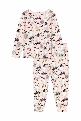 Kids' Bamboo Pajama Set In Ghouls Night Out In Coral AntiStatic Finish QuickDry Material