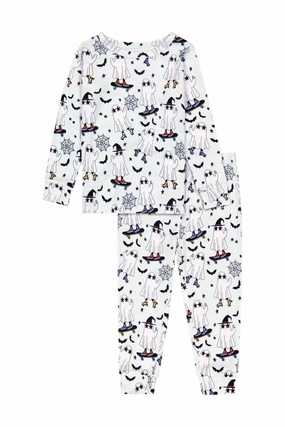Waffle Knit Texture Kids' Bamboo Pajama Set In Ghouls Night Out In Mist