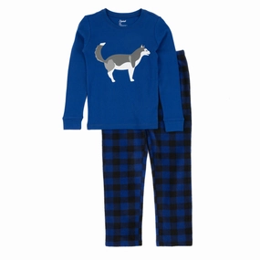 Kids Cotton Top and Fleece Pants Pajamas Husky Stretchable Cuffs Tear Resistant Knit