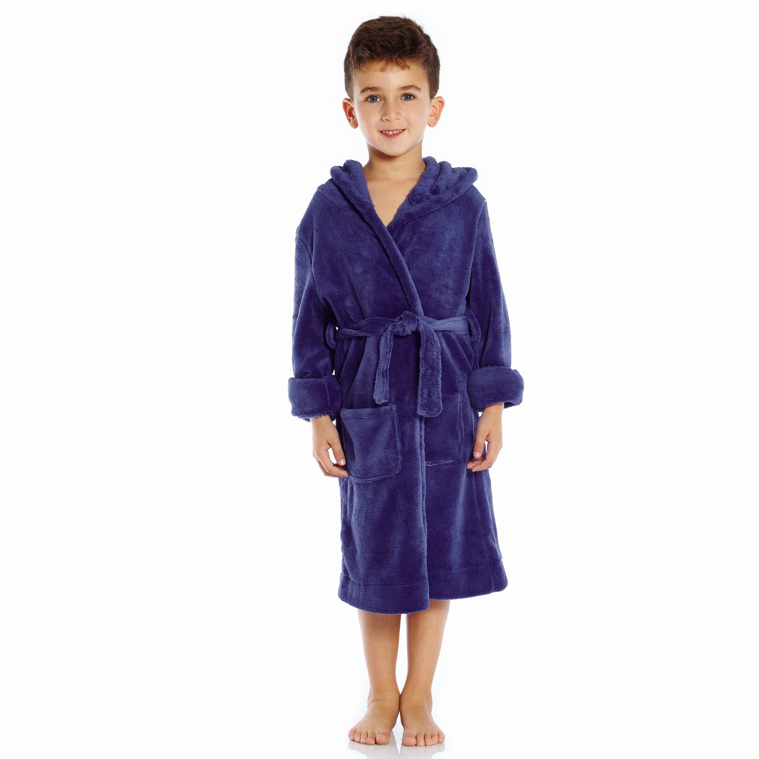 Kids Fleece Hooded Robe Classic Solid Color Layered Collar Thermal regulation