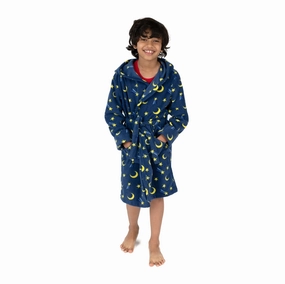 Kids Fleece Hooded Robe Moon NoRoll Waistband Design Lightweight Knit