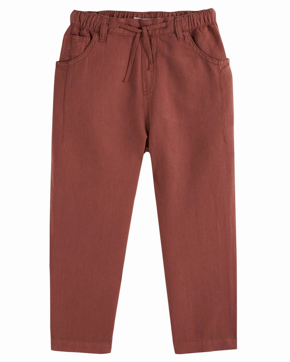 Kids Linen Cotton Pants In Earth On The Go