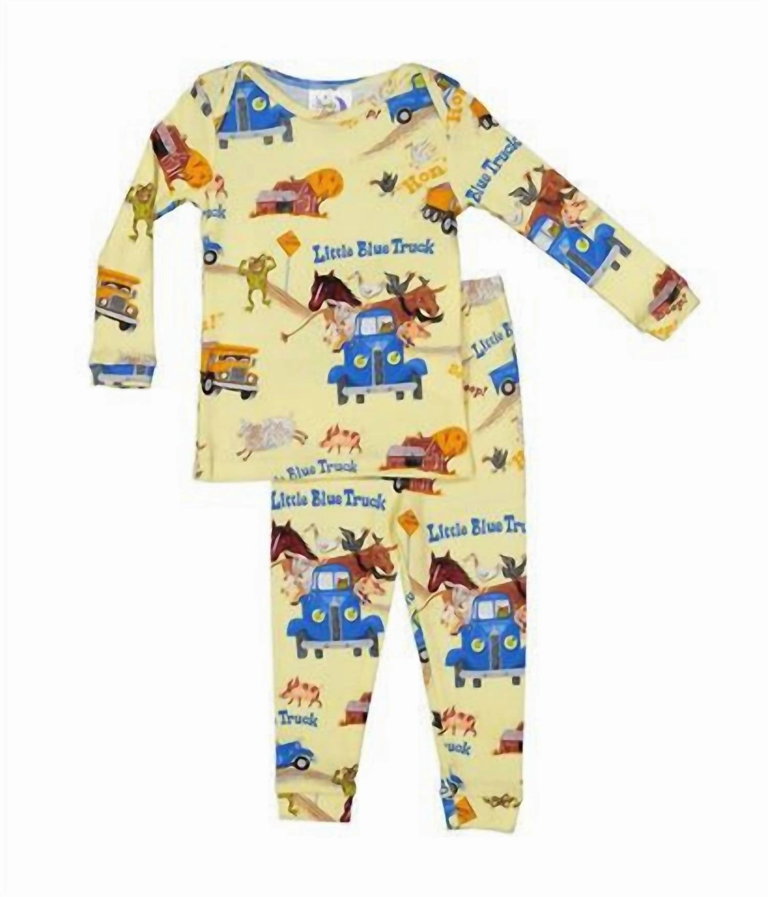 Flexible Stretch Fabric Durable Reinforced Edges Kids Little Truck Pajamas In Yellow