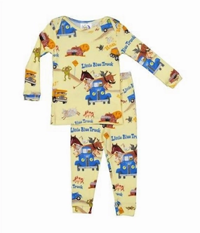 Abrasion Resistant Edges Flexible Ribbed Cuffs Kids Little Truck Pajamas In Yellow