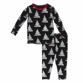 Kids Pants Pajama Set In Holiday Foil AntiSlip Grip Hem High Breathability Knit