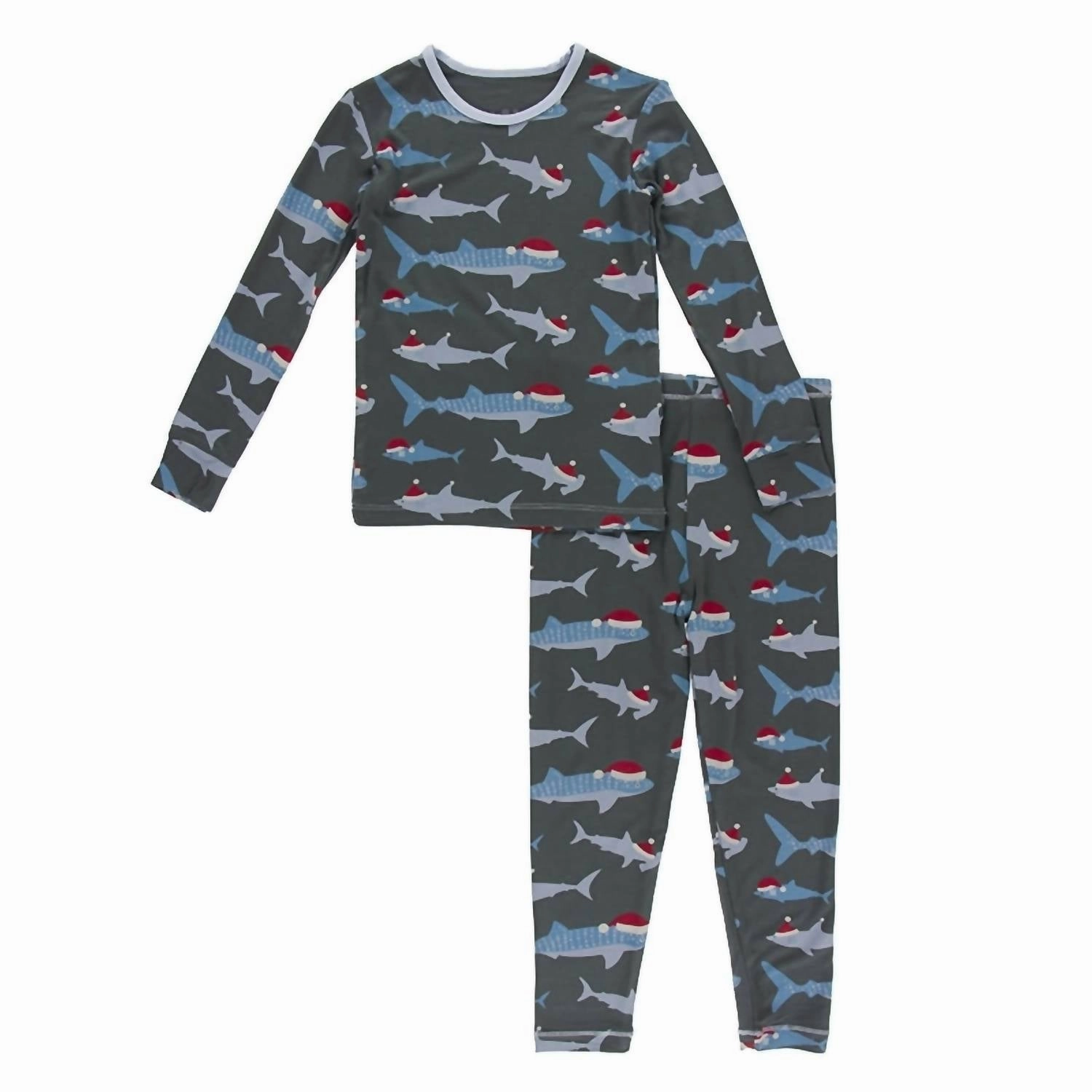 MultiPurpose Loungewear Kids Pants Pajama Set In Pewter Santa Sharks