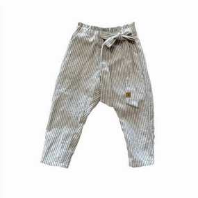 Comfortable Movement EcoFriendlyMaterial Kids Paper Bag Waist Pant With Tie In Steel Stripe