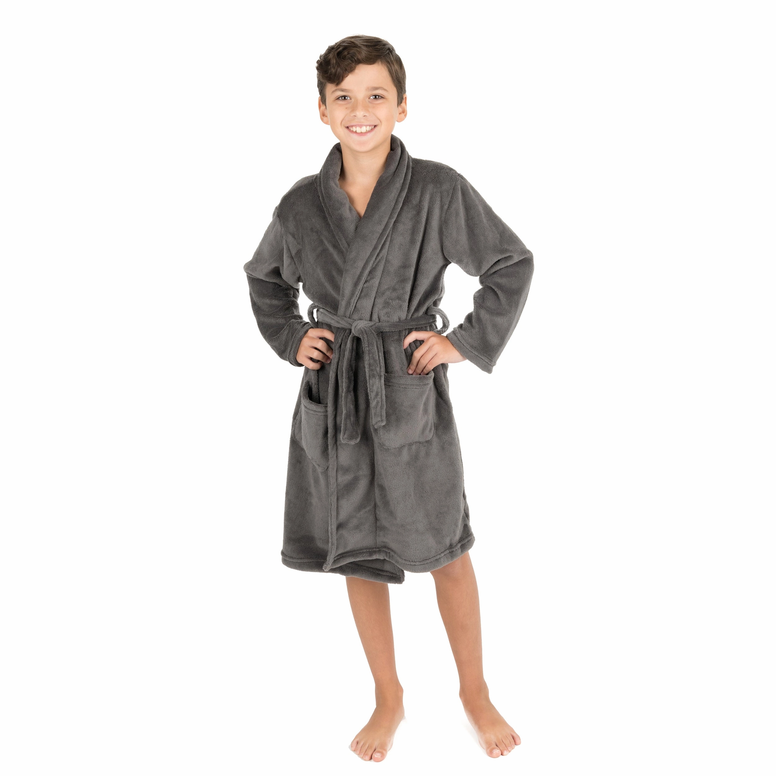 Kids Shawl Collar Fleece Robe Crew Neckline