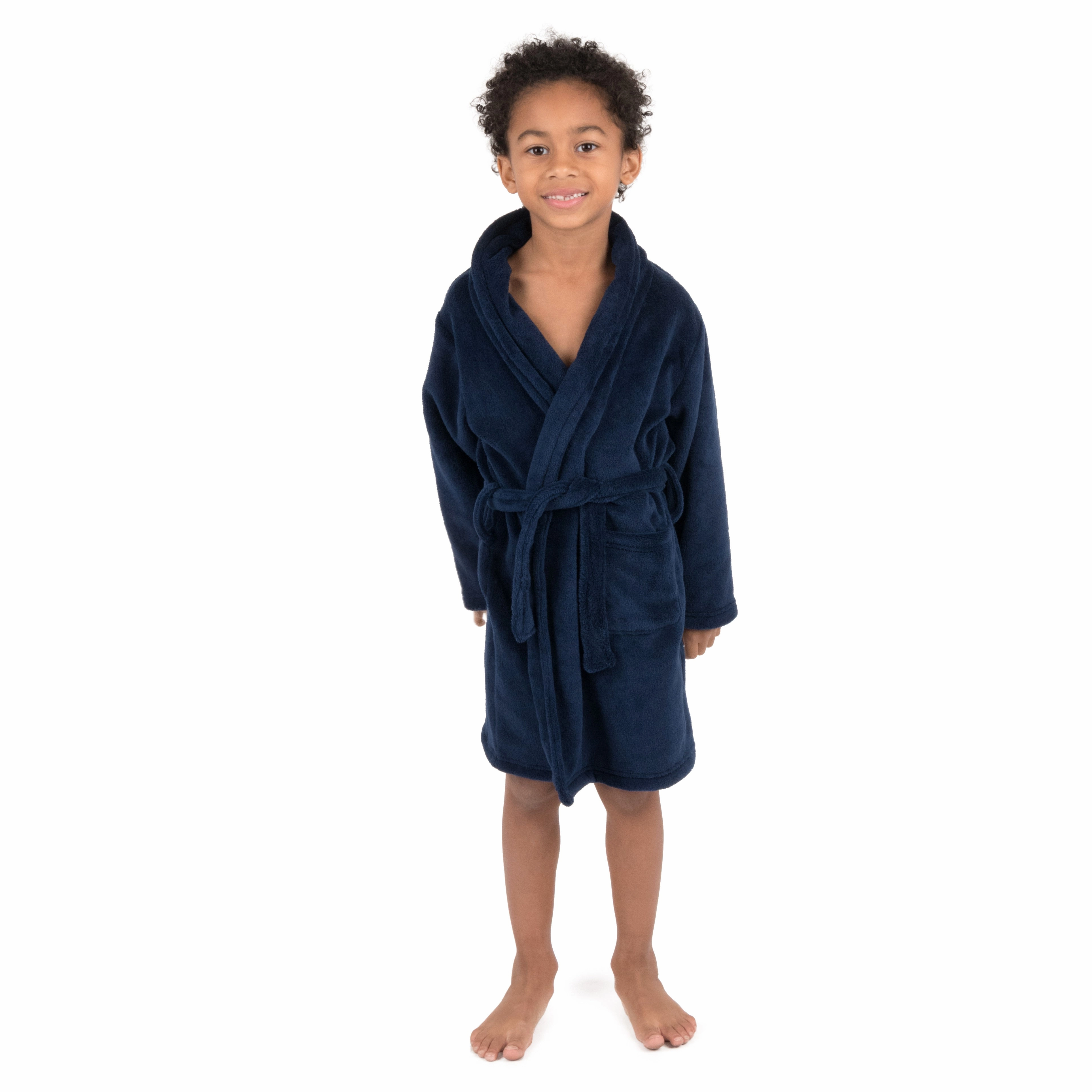 Kids Shawl Collar Fleece Robe Comfort Fit Design Kangaroo Pocket