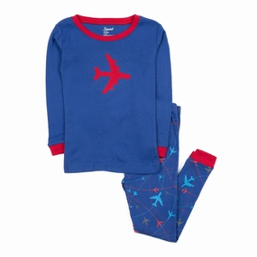 WrinkleResistant Finish Kids Two Piece Cotton Pajamas Airplane