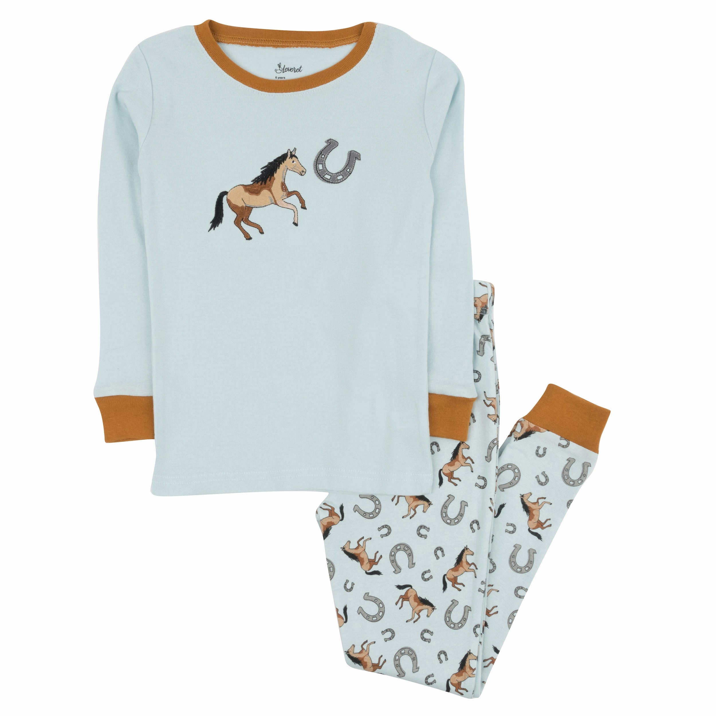 Kids Two Piece Cotton Pajamas Blue Horse Lightweight Material