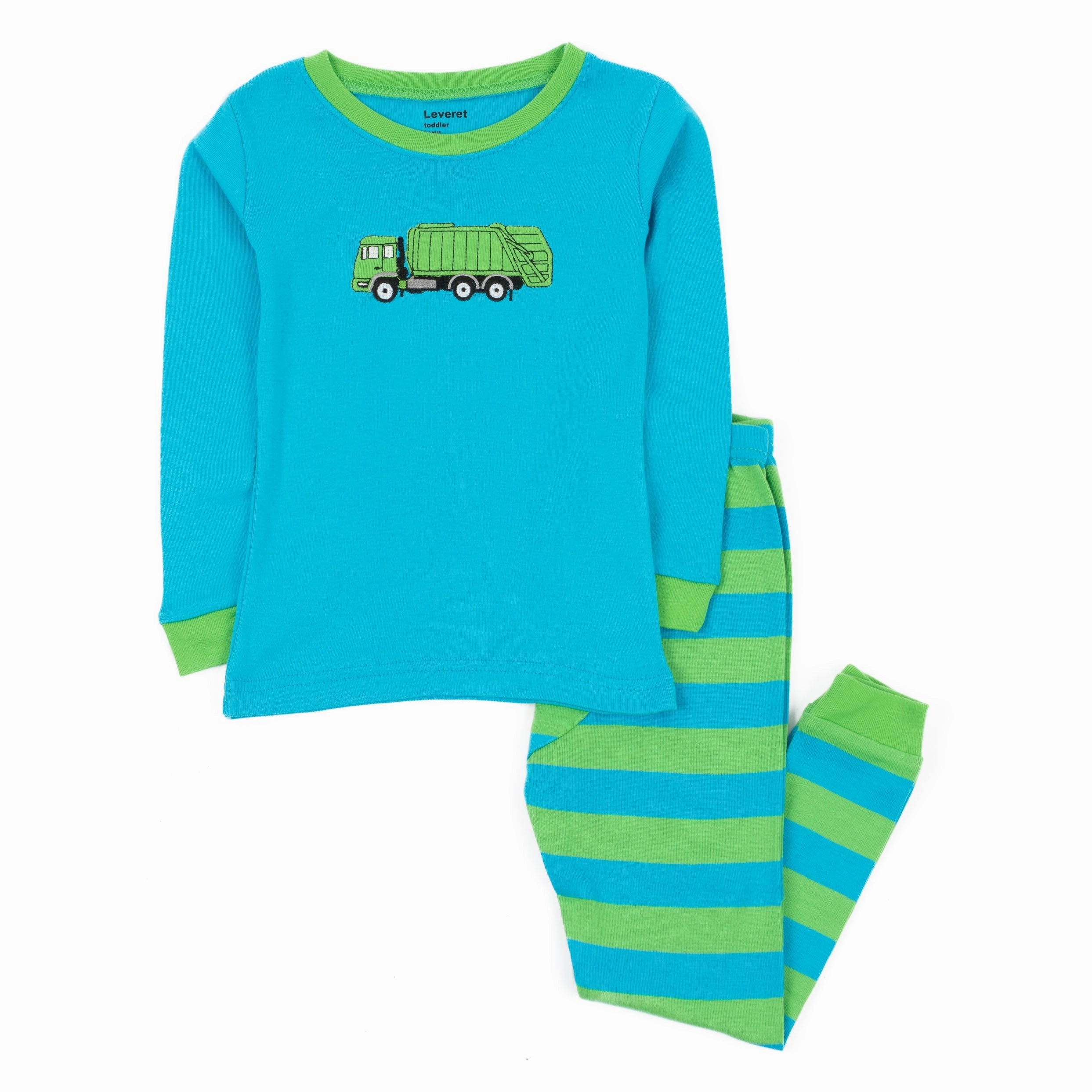 Breathable fabric Kids Two Piece Cotton Pajamas Garbage Truck